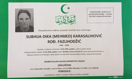 Preminula je Subhija – Dika Karasalihović, rođ. Fazlihodžić