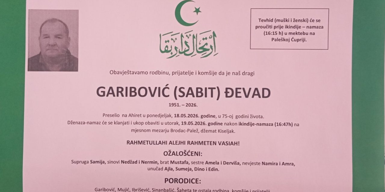 Preminuo je Đevad Garibović