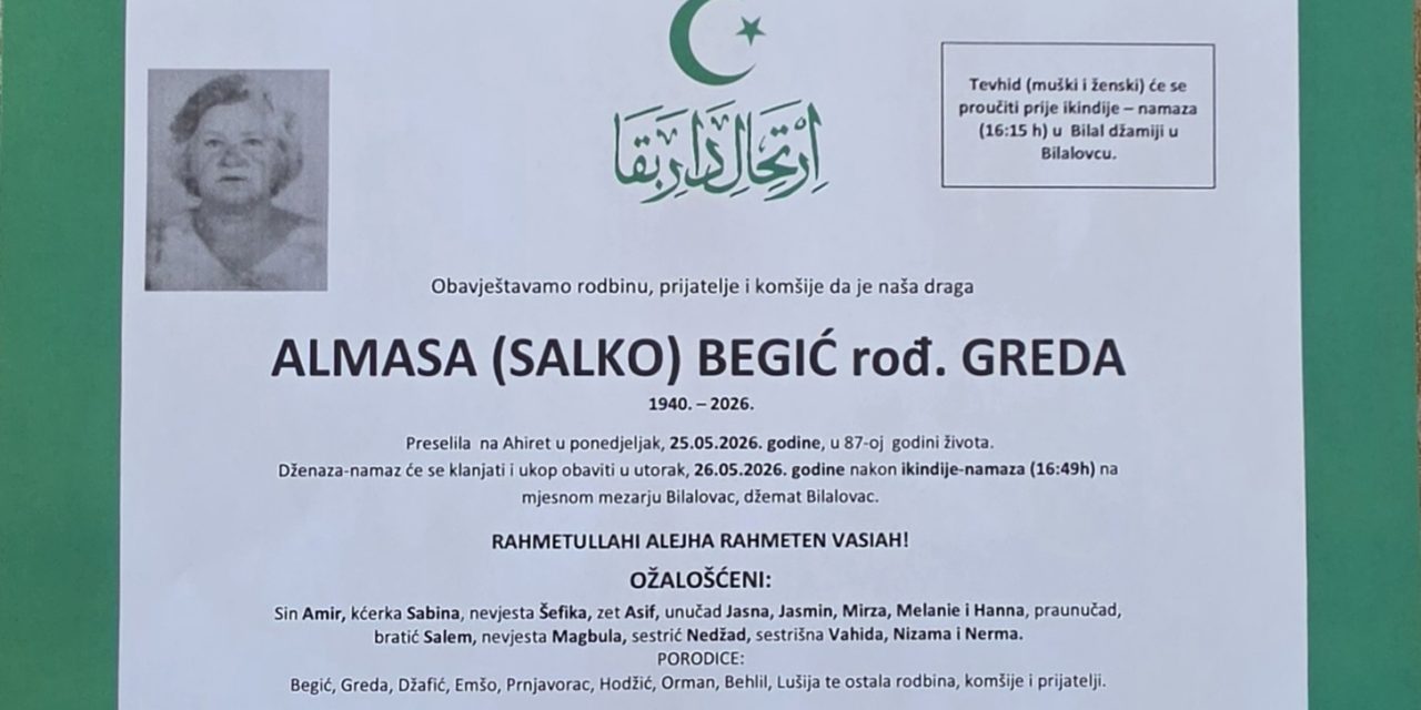 Preminula je Almasa Begić, rođ. Greda