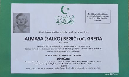 Preminula je Almasa Begić, rođ. Greda