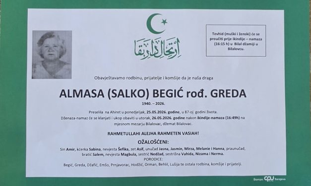 Preminula je Almasa Begić, rođ. Greda
