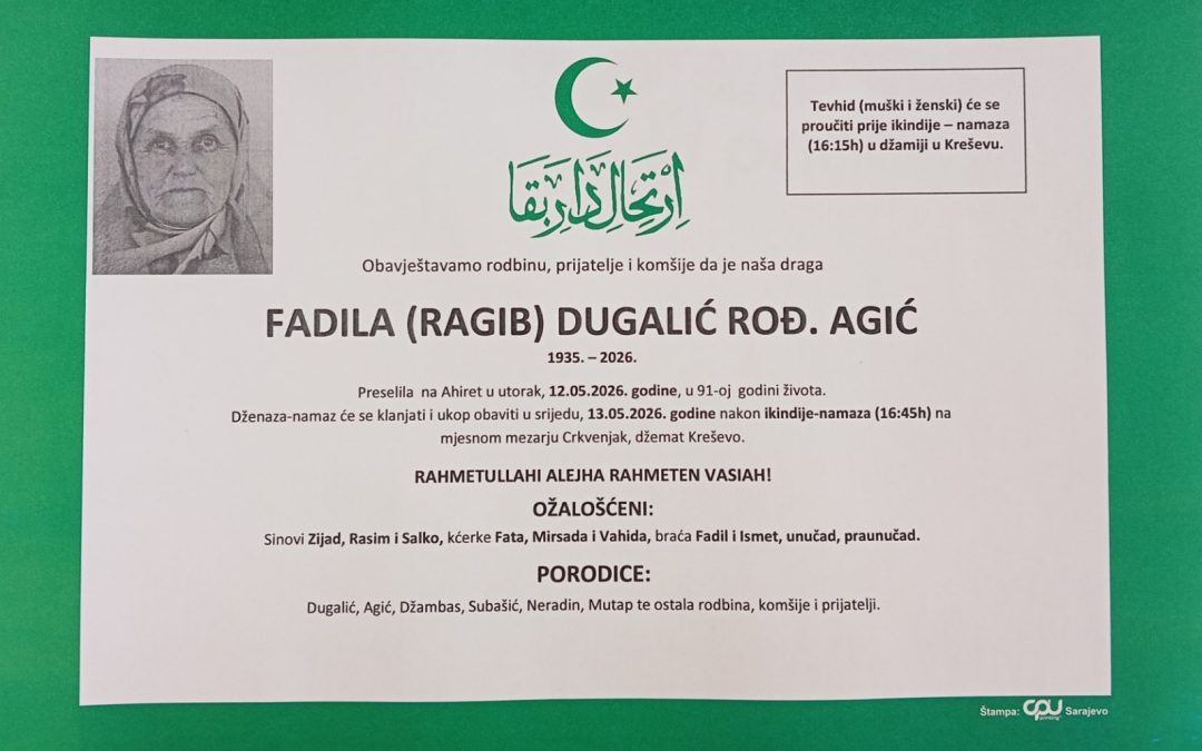 Preminula je Fadila Dugalić, rođ. Agić