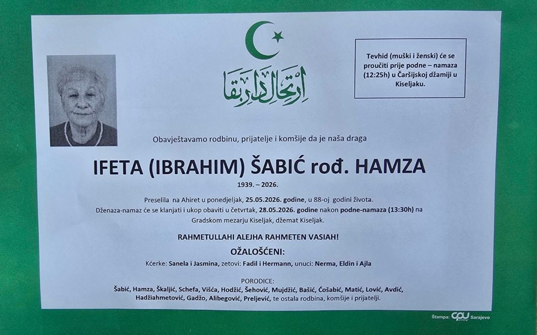 Preminula je Ifeta Šabić, rođ. Hamza