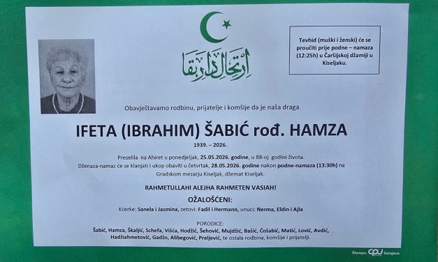 Preminula je Ifeta Šabić, rođ. Hamza