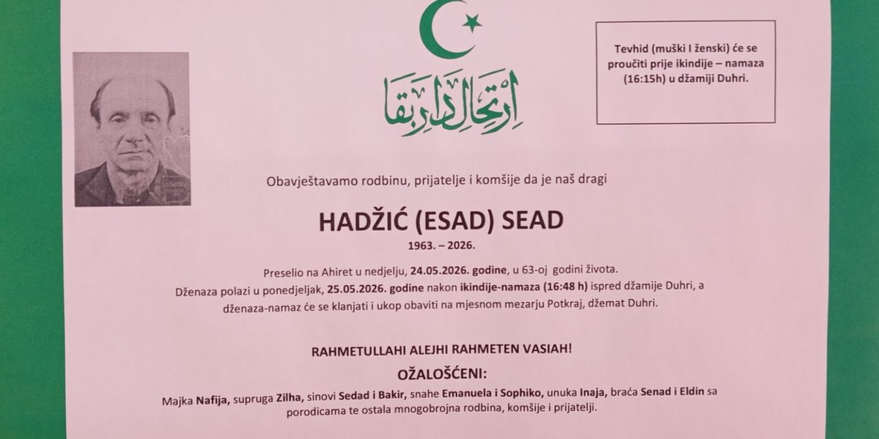 Preminuo je Sead Hadžić