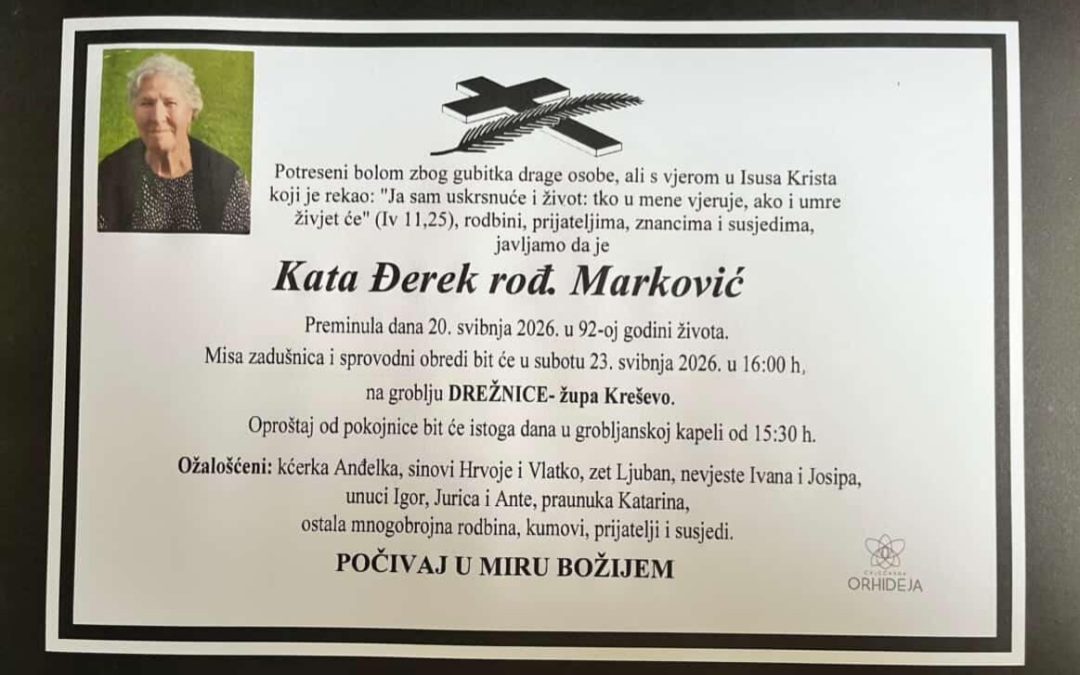 Preminula je Kata Đerek, rođ. Marković