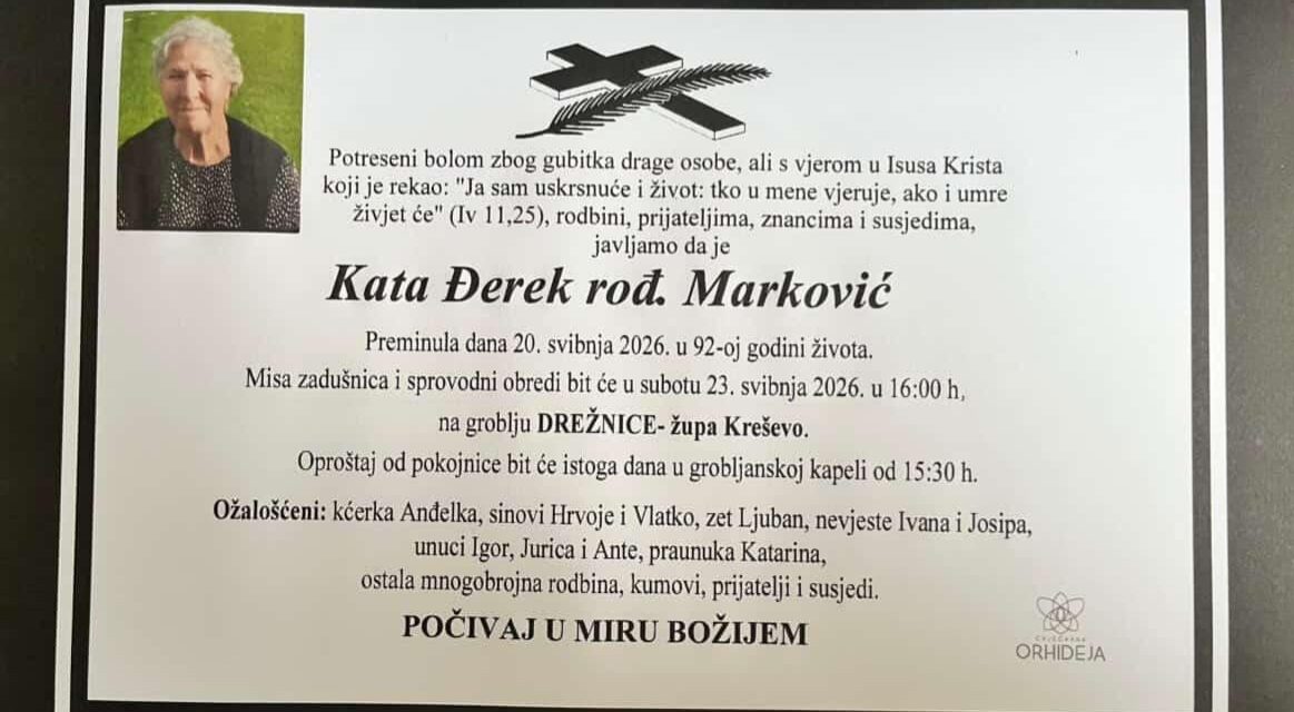 Preminula je Kata Đerek, rođ. Marković