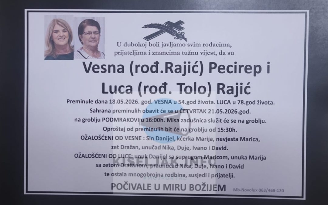 Posljednji ispraćaj tragično preminulih Vesne Pecirep, Luce Rajić i Mire Pecirepa
