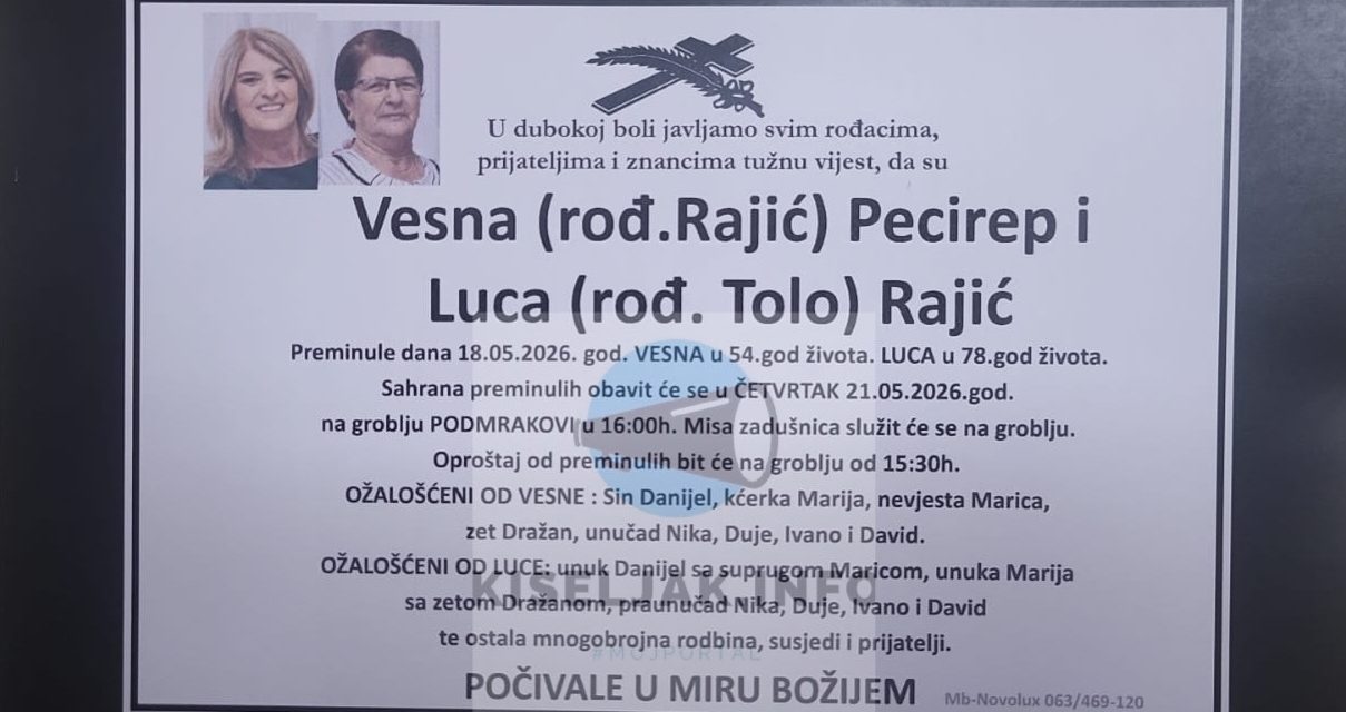 Posljednji ispraćaj tragično preminulih Vesne Pecirep, Luce Rajić i Mire Pecirepa