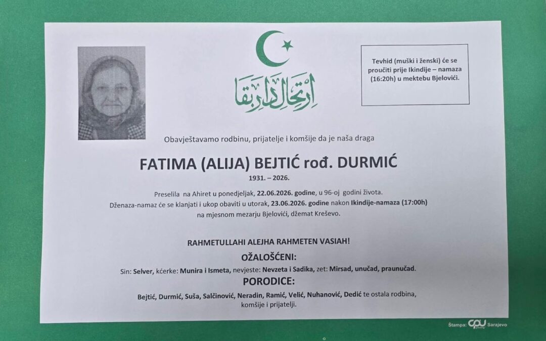 Preminula je Fatima Bejtić, rođ. Durmić