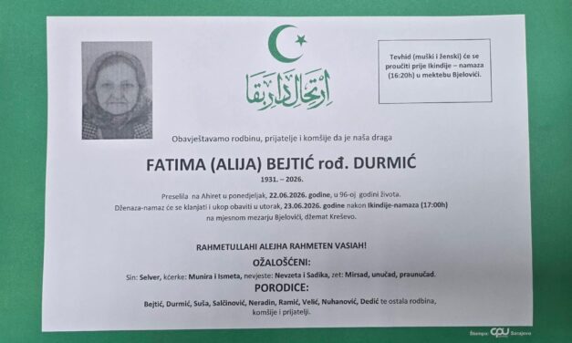 Preminula je Fatima Bejtić, rođ. Durmić