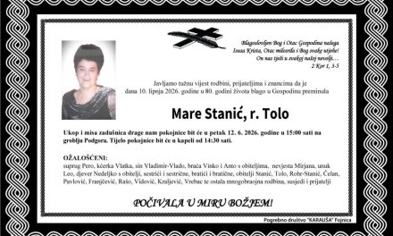 Preminula je Mare Stanić, rođ. Tolo