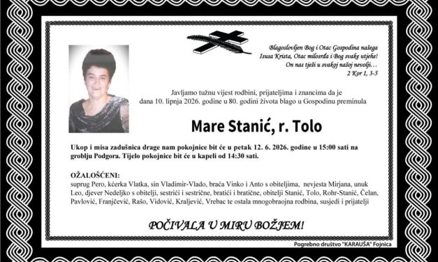 Preminula je Mare Stanić, rođ. Tolo