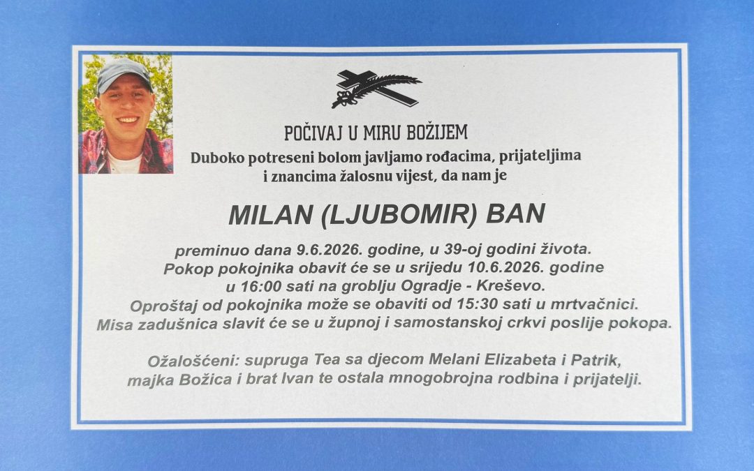 Posljednji ispraćaj Milana Bana bit će u srijedu u Kreševu