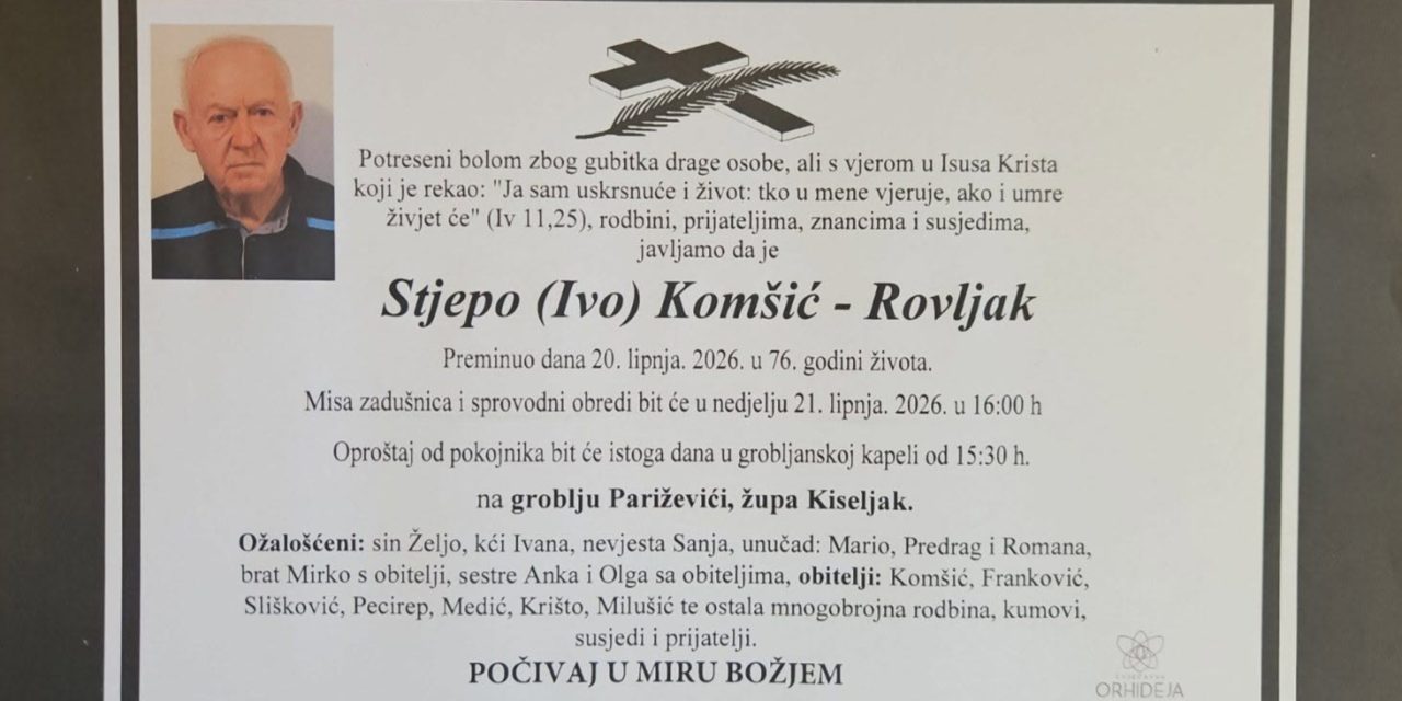 Preminuo je Stjepo Komšić – Rovljak