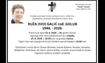 Preminula je Ruža Galić, rođ. Golub