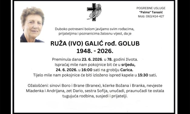 Preminula je Ruža Galić, rođ. Golub