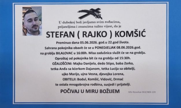 ​POZNAT TERMIN POSLJEDNJEG ISPRAĆAJA: Kiseljak se oprašta od tragično preminulog Stefana Komšića