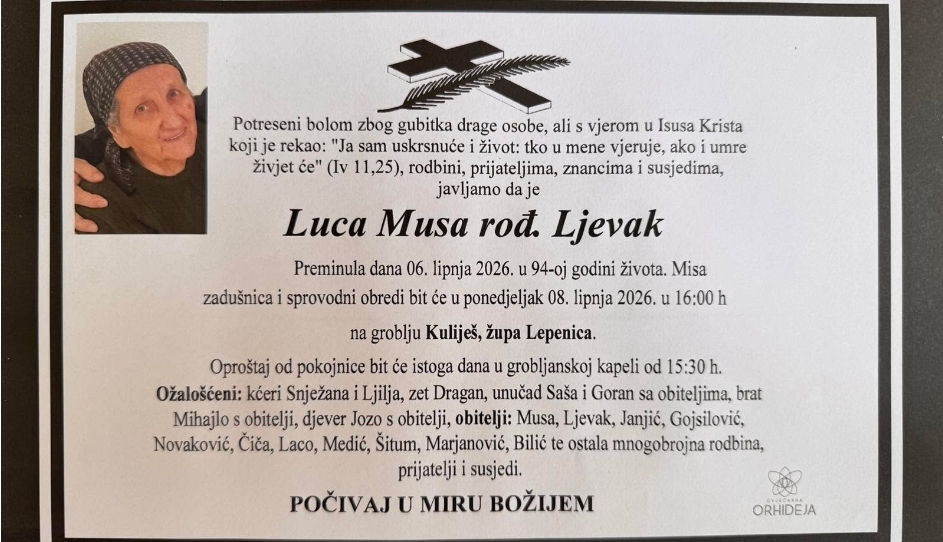Preminula je Luca Musa, rođ. Ljevak