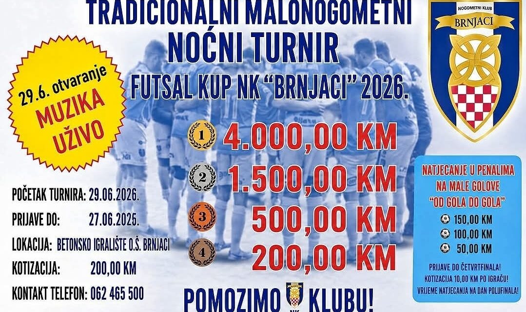 Bogat nagradni fond i vrhunska zabava: Najavljen tradicionalni Futsal kup NK “Brnjaci” 2026.