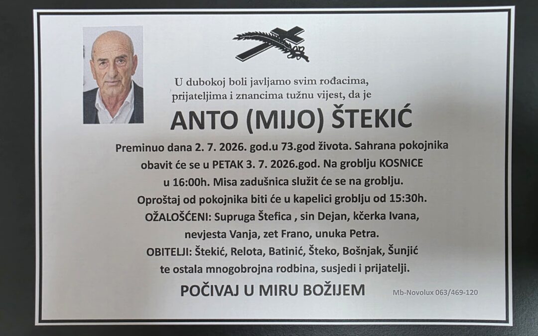 Preminuo je Anto Štekić