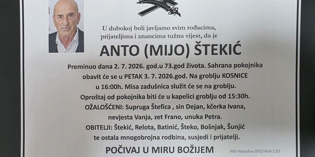Preminuo je Anto Štekić