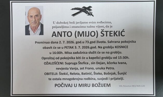 Preminuo je Anto Štekić