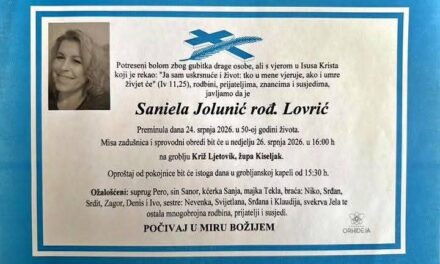 Preminula je Saniela Jolunić, rođ. Lovrić