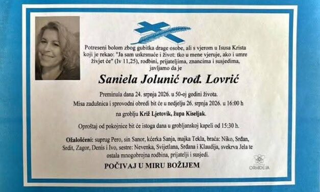 Preminula je Saniela Jolunić, rođ. Lovrić