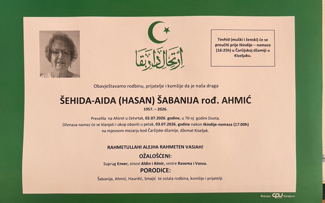 Preminula je Šehida-Aida Šabanija, rođ. Ahmić