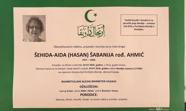 Preminula je Šehida-Aida Šabanija, rođ. Ahmić