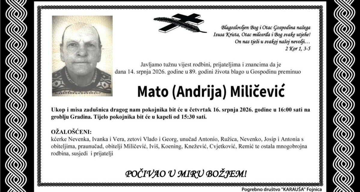 Preminuo je Mato Miličević