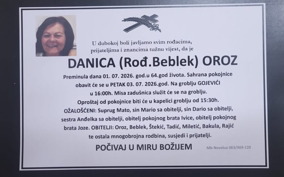 Preminula je Danica Oroz
