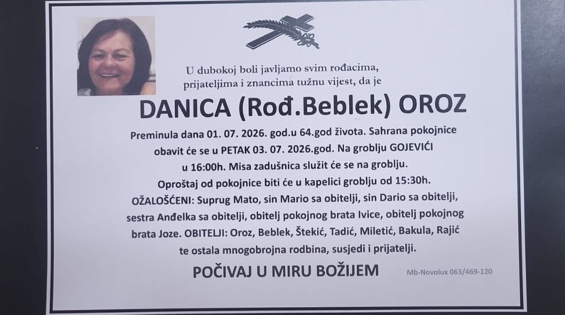 Preminula je Danica Oroz