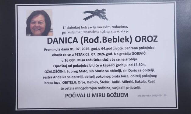 Preminula je Danica Oroz