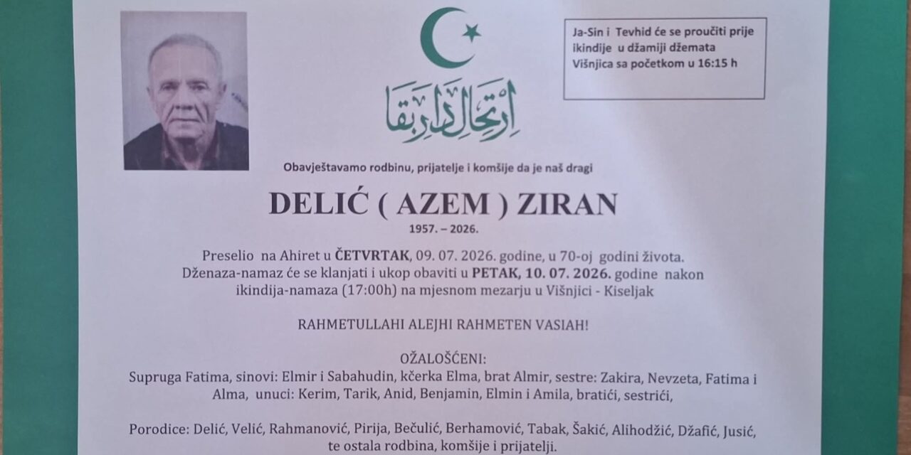Preminuo je Ziran Delić