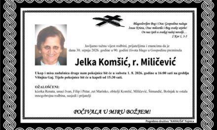 Preminula je Jelka Komšić, rođ. Miličević