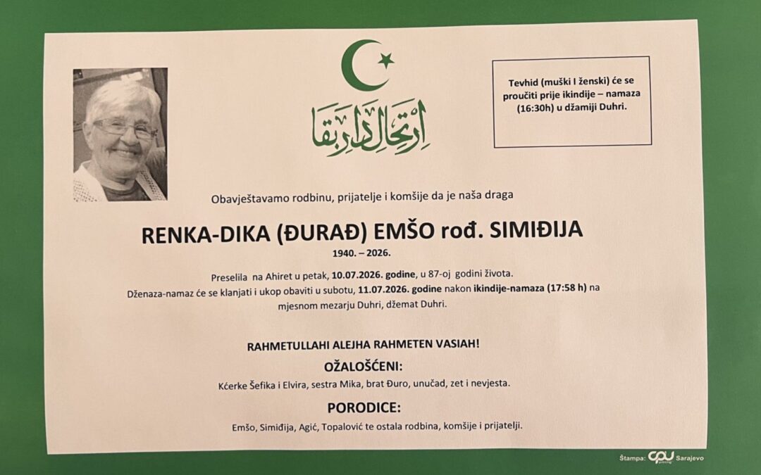 Preminula je Renka-Dika Emšo, rođ. Simiđija