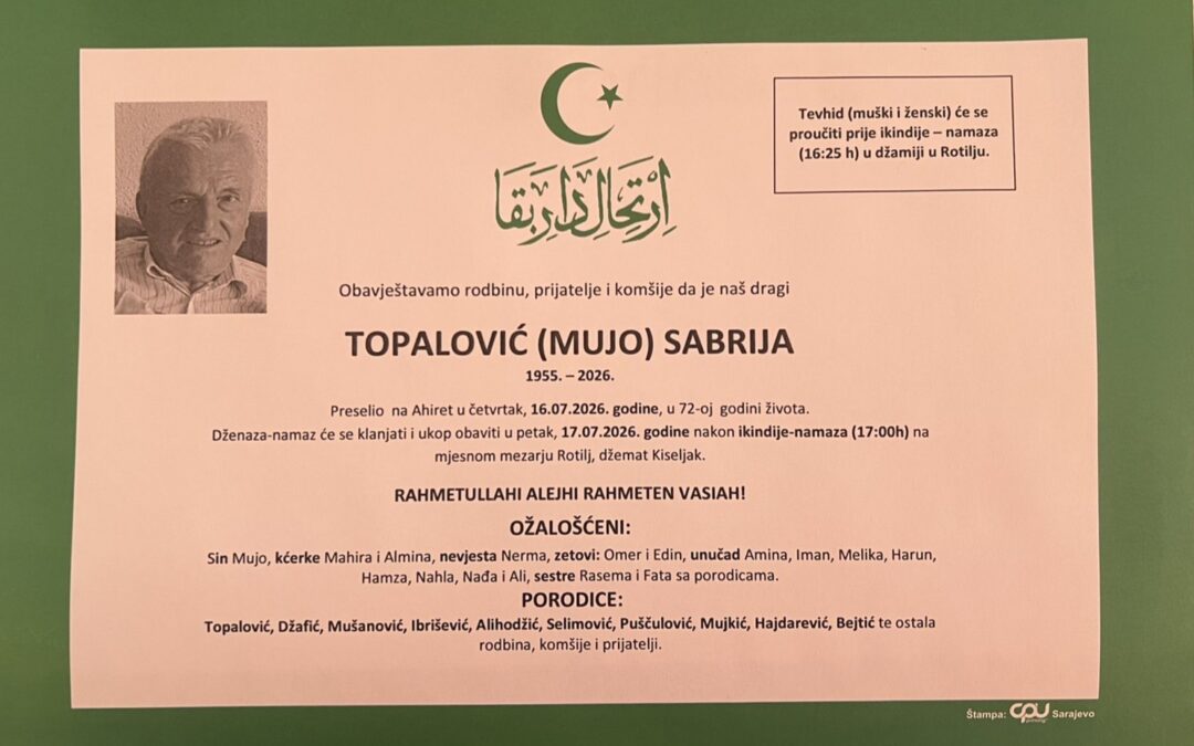 Preminuo je Sabrija Topalović