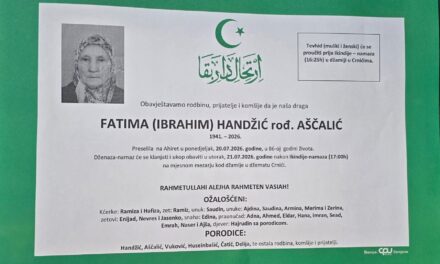 Preminula je Fatima Handžić, rođ. Aščalić