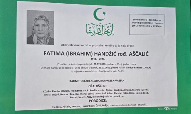 Preminula je Fatima Handžić, rođ. Aščalić