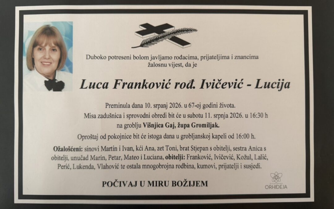 Preminula je Luca Franković, rođ. Ivičević – Lucija