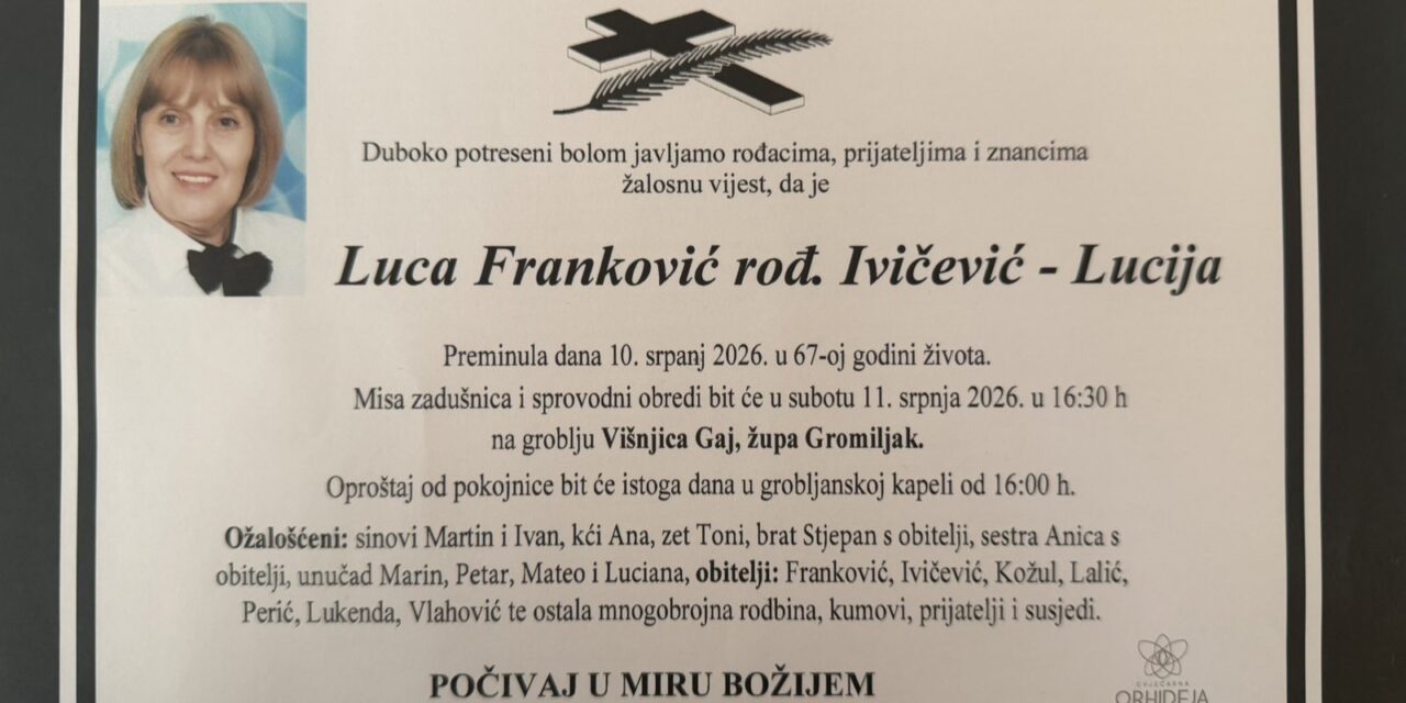 Preminula je Luca Franković, rođ. Ivičević – Lucija