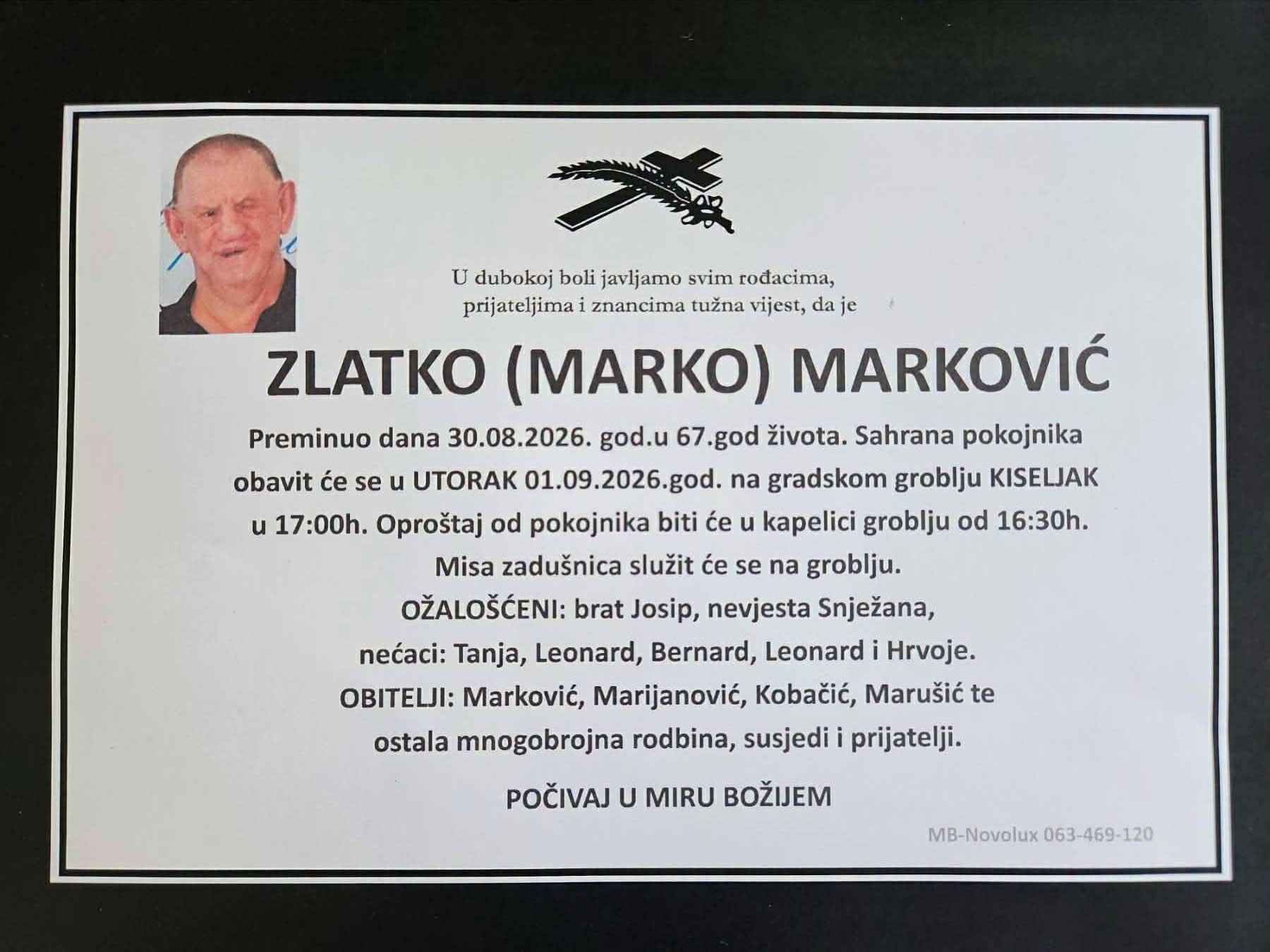 Preminuo je Zlatko Marković