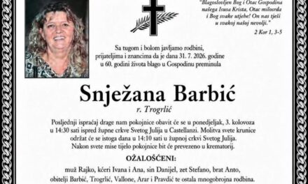 Preminula je Snježana Barbić, rođ. Trogrlić