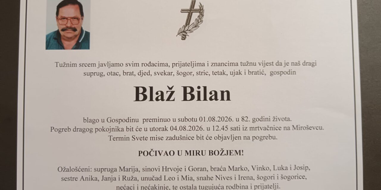 Preminuo je Blaž Bilan