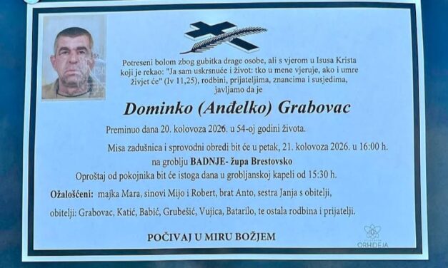 Preminuo je Dominko Grabovac