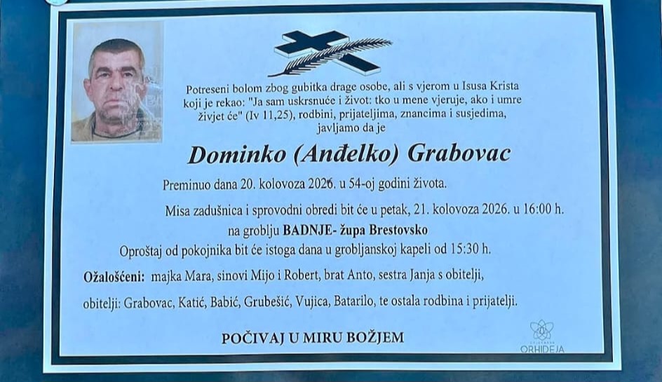 Preminuo je Dominko Grabovac