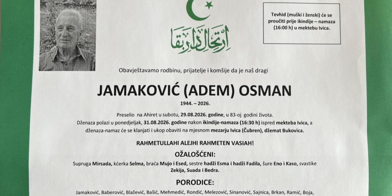 Preminuo je Osman Jamaković