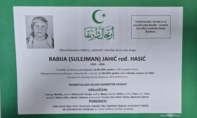 Preminula je Rabija Jahić, rođ. Hasić